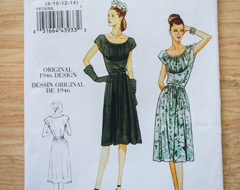 Vintage Vogue V8728 Repro Women's 1946 Dress Sewing Pattern Size 8-10-12-14 New Uncut