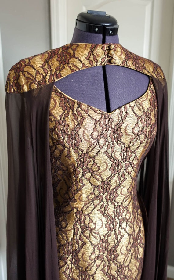 1960s Lilli Diamond Gold Dress with Brown Chiffon 