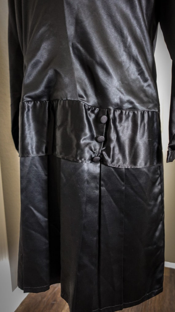 1920s Original Black Satin Flapper Day Dress with Lon… - Gem