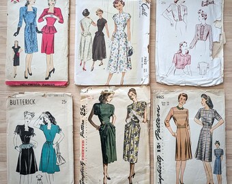 LOT of SIX Vintage 1940s Sewing Patterns