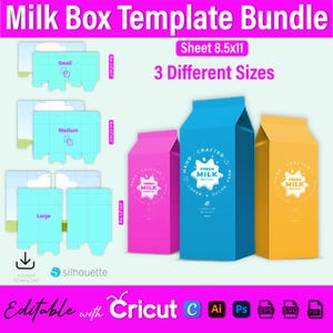 Milchbox Vorlage Bundle, Milchkarton Box svg, Milchbox Bevorzugungsbox, Geschenkbox leere Vorlage, Partybevorzugungsbox Vorlage, Canva Bearbeitbare MilkBox