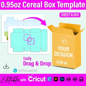 0.95 oz Cereal Box Template, Cereal Box Svg, Cereal Packaging template, Snack Box Template, Party FavorBox template, Customizable Cereal Box