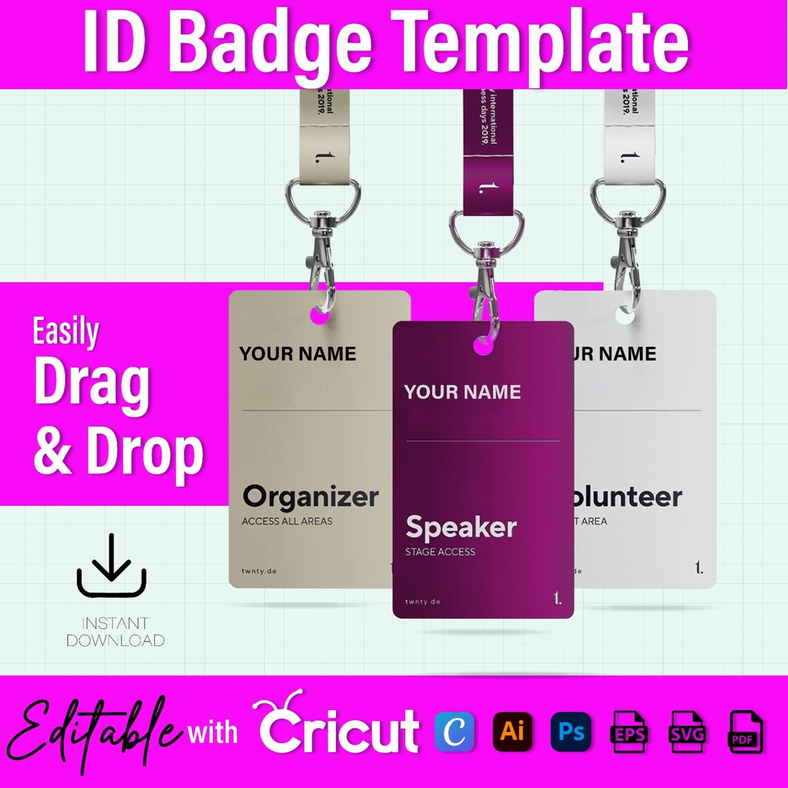 ID Badge Template, Id Badge Blank Template, Customizable Staff Badge