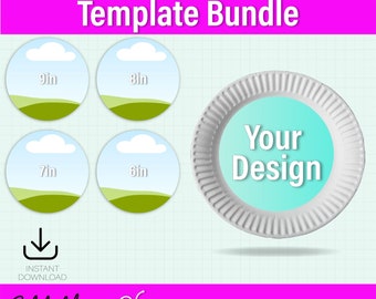 Paper Plates Template Bundle, Paper Plate Design, Paper Plate Mockup, Party Favor Template, Kitchen Plate Mockup, Dinner Plate, Plate SVG