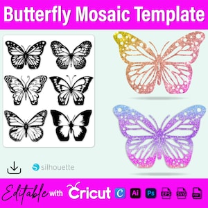 Modèle de ballon papillon mosaïque : pochoir, accessoire ailes (téléchargement numérique, édition Canva, fichiers SVG/PNG/PDF)