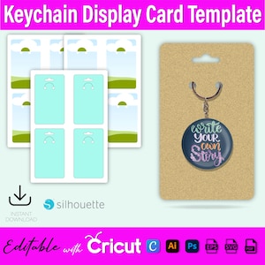 Modelo de cartão de exibição de chaveiro, cartão de exibição de chaveiro SVG, embalagem de chaveiro, cartão de exibição de chaveiro, etiqueta de chaveiro, cartão de chaveiro personalizado Canva