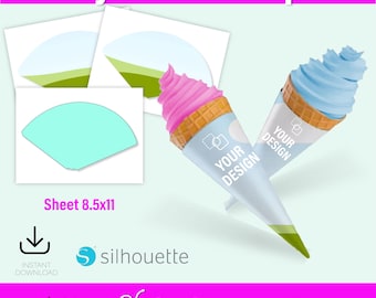 Plantilla para cono de caramelo, plantilla para envoltorio de cono de helado, plantilla para cono de golosina, envoltorio editable para cono de azúcar, cono de caramelo DIY, etiqueta personalizada para recuerdo de fiesta