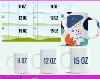 Plantilla para envolver tazas, plantilla para envolver tazas de 11 oz, 12 oz, 15 oz, taza editable de Canva, plantilla para envolver tazas DIY, plantilla de taza SVG, plantilla de taza de sublimación,