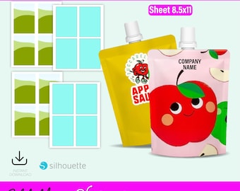 Apple sauce Pouch label Template, Drag and Drop Juice Pouch Label svg, Editable Applesauce Template, Birthday Party Template, Party Favors