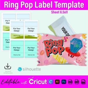 Ring Pop Template, Ring Pop Wrapper Template, Candy Ring Pop Label, Chip Bag Template,  Canva Editable Ring Pop, Party Favor Candy Bar Labe