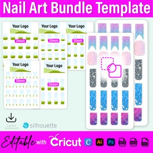 Nail Art Bundle Template, Square Nail Design Template, French Nail Art Decal Svg, Waterslide Nail Art, Nail BlankTemplate, Nail Wrap Mockups