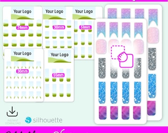 Plantilla de paquete de decoración de uñas, plantilla de diseño de uñas cuadradas, calcomanía de uñas francesas en formato SVG, decoración de uñas al agua, plantilla de uñas en blanco, maquetas de envolturas de uñas