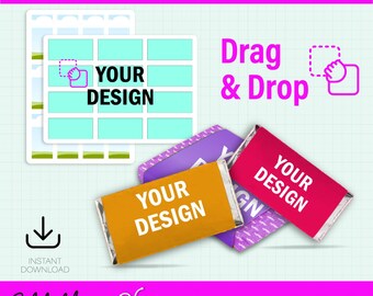 Plantilla de envoltorio de mini barra de caramelo: recuerdo de fiesta (archivo editable en Canva)