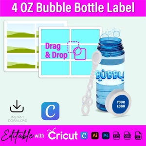 Bubble Bottle Label Template: Kids Party Favor SVG, AI, PNG (Digital Download)