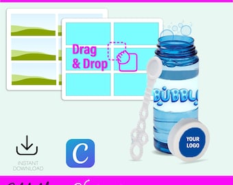 Plantilla de etiqueta para botella de burbujas, plantilla de pegatina para botella de burbujas, plantilla de lienzo para botella de burbujas, sublimación para botella de burbujas, SVG para recuerdos de fiesta infantil