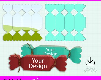 Plantilla de caja de dulces, plantilla de caja de regalo de dulces, caja de regalo para fiesta, caja con forma de caramelo, plantilla de caja, caja de regalo para fiesta, caja de dulces SVG, caja de dulces DIY