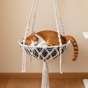 Hand-Weaved Boho Cat Bed,Macrame Cat Hammock,Woven Hanging Cat Bed,Macrame Wall Cat Swing,Large Pet Toy Furnitures Supplies,Cat Lover Gifts