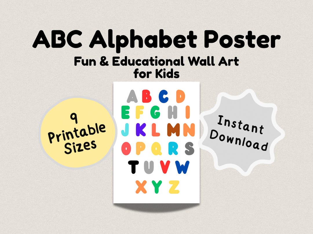 Colorful Alphabet Wall Art, Rainbow ABC Poster for Nursery or Kids Room ...