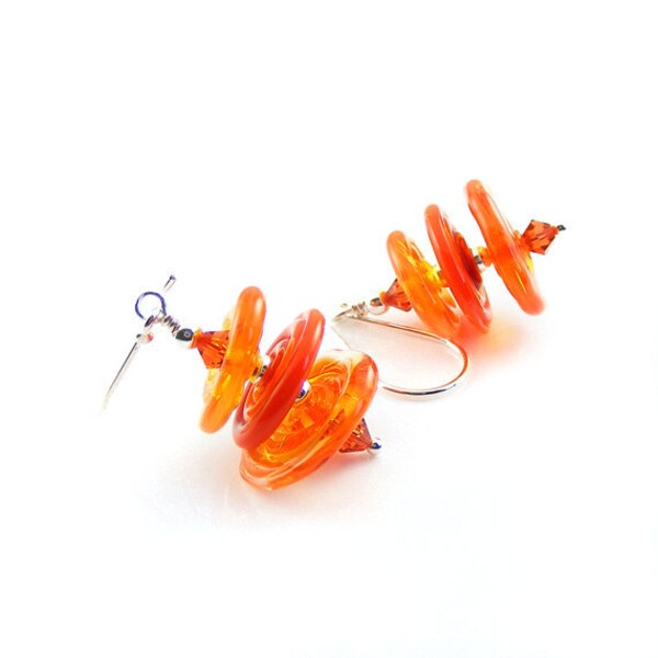 Tangerine Glass Beaded Earrings, OOAK Dangling Earrings, Lampwork Glass & Sterling Silver, Citrus Orange, Lampwork Bead Earrings