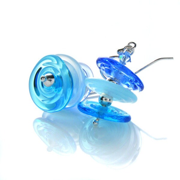 Blue Earrings. Lampwork Glass & Sterling Silver. Handmade Trembles Earrings in shades of blue. For pierced ears