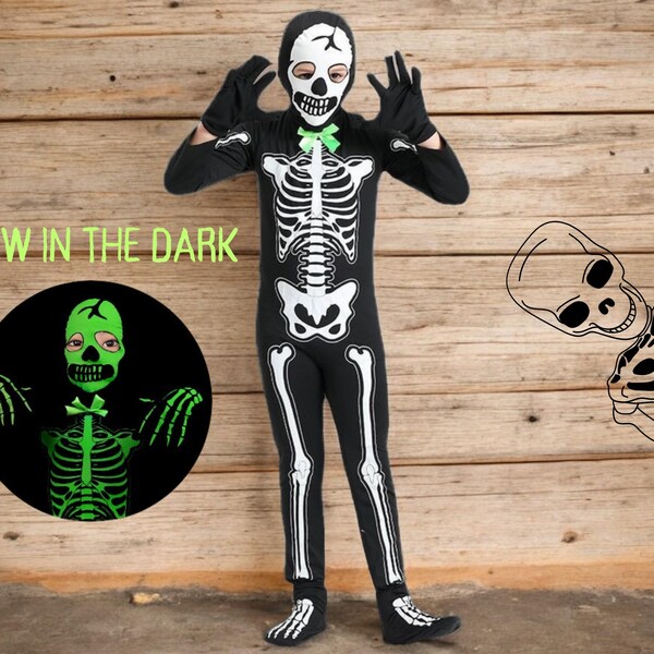 ACOCOPY Kids Glow-in-the-Dark Skeleton Costume Bodysuit - Halloween Outfit For Boys & Girls (1-8T) - View #5