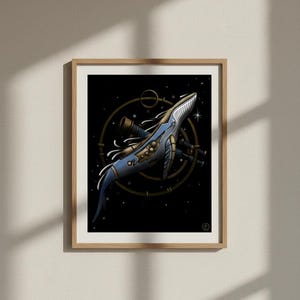 Steampunk Whale Wall Art – Cosmic Nautical Printable – Fantasy Ocean Illustration Download