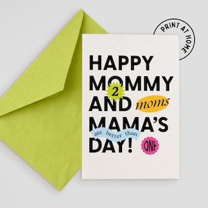 CARTÃO DIA DAS MÃES para duas mães | Cartão para impressão | Download instantâneo | Cartão de felicitações fofo | Presente rápido e simples