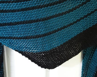 Bamboo Silk Blue and Black Asymmetrical Scarf