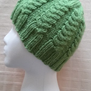 Bright Asparagus Green Cabled Hat--Matching Fingerless  Gloves also available