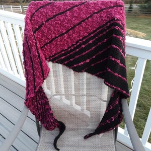 Cherry Red Nubby Yarn and Black Asymmetrical Wide Wrap image 1