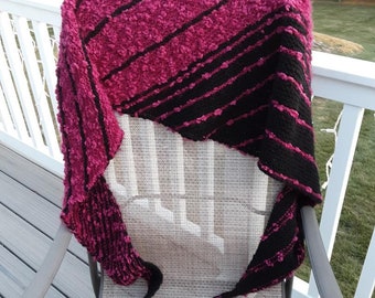 Cherry Red Nubby Yarn and Black Asymmetrical Wide Wrap