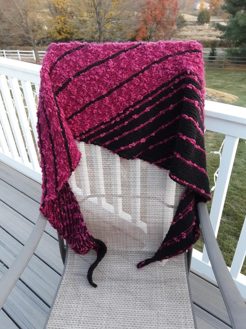 Cherry Red Nubby Yarn and Black Asymmetrical Wide Wrap image 1