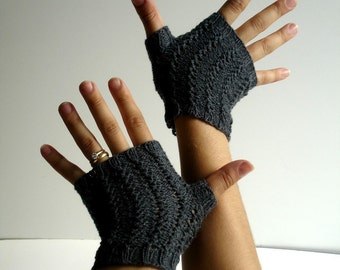 Kid Mohair Charcoal Gray Hand Knit Texting Fingerless Gloves