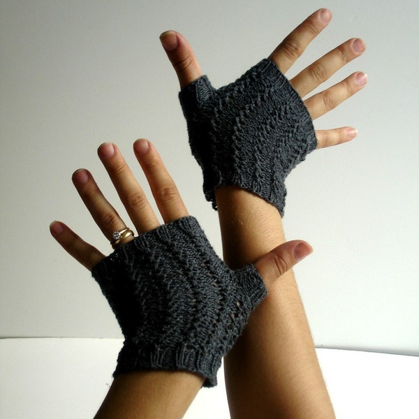 Kid Mohair Charcoal Gray Hand Knit Texting Fingerless Gloves