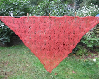 Terracotta Burnt Orange Sienna Lace Triangle Shawlette Hand Knit