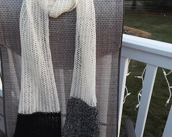 White Mesh Black Salt and Pepper Dipped Oblong Scarf