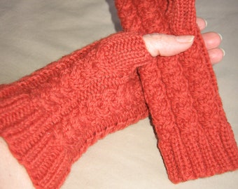 Paprika Red Merino Hand Knit Fingerless Gloves