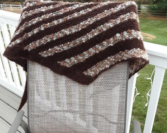 Triangle Brown Mohair Scarf Nubby Wide Stripes