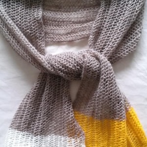 Color Dipped Mesh Scarf Toasted Oats Off White and Yellow