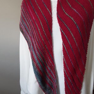 Asymmetrical Red Variegated Grey Triangle Scarf