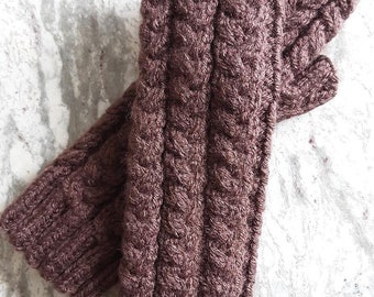 Chocolate Brown Cabled Handmade Fingerless Gloves