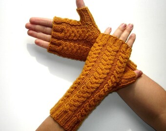 Gold Yellow Fingerless Gloves  Hand Made
