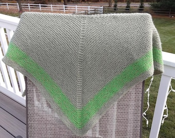 Avocado Green with Bright Green Marled Band Triangle Shawl