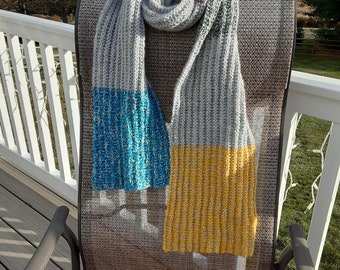 Long Gray Silver Marled Color Blocks Scarf