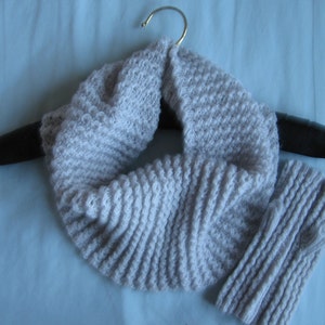 Silver Light Gray Cowl Hand Knit Matching Fingerless Gloves Available