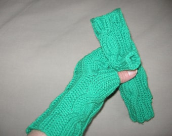 Bright Emerald Cable Fingerless Texting Keyboarding Gloves Hand Made