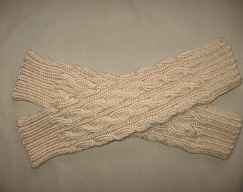 Bone Beige Cable Leg Warmers Hand Knit