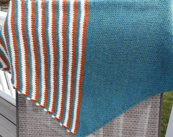 Triangle Teal Blue Scarf with Copper and White Vertical Stripes