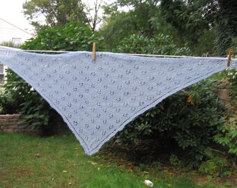 Aqua Powder Blue Lacy Triangular Shawlette Hand Knit