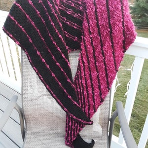 Cherry Red Nubby Yarn and Black Asymmetrical Wide Wrap image 4